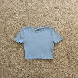 Zara Sky Blue Ribbed cropped tee